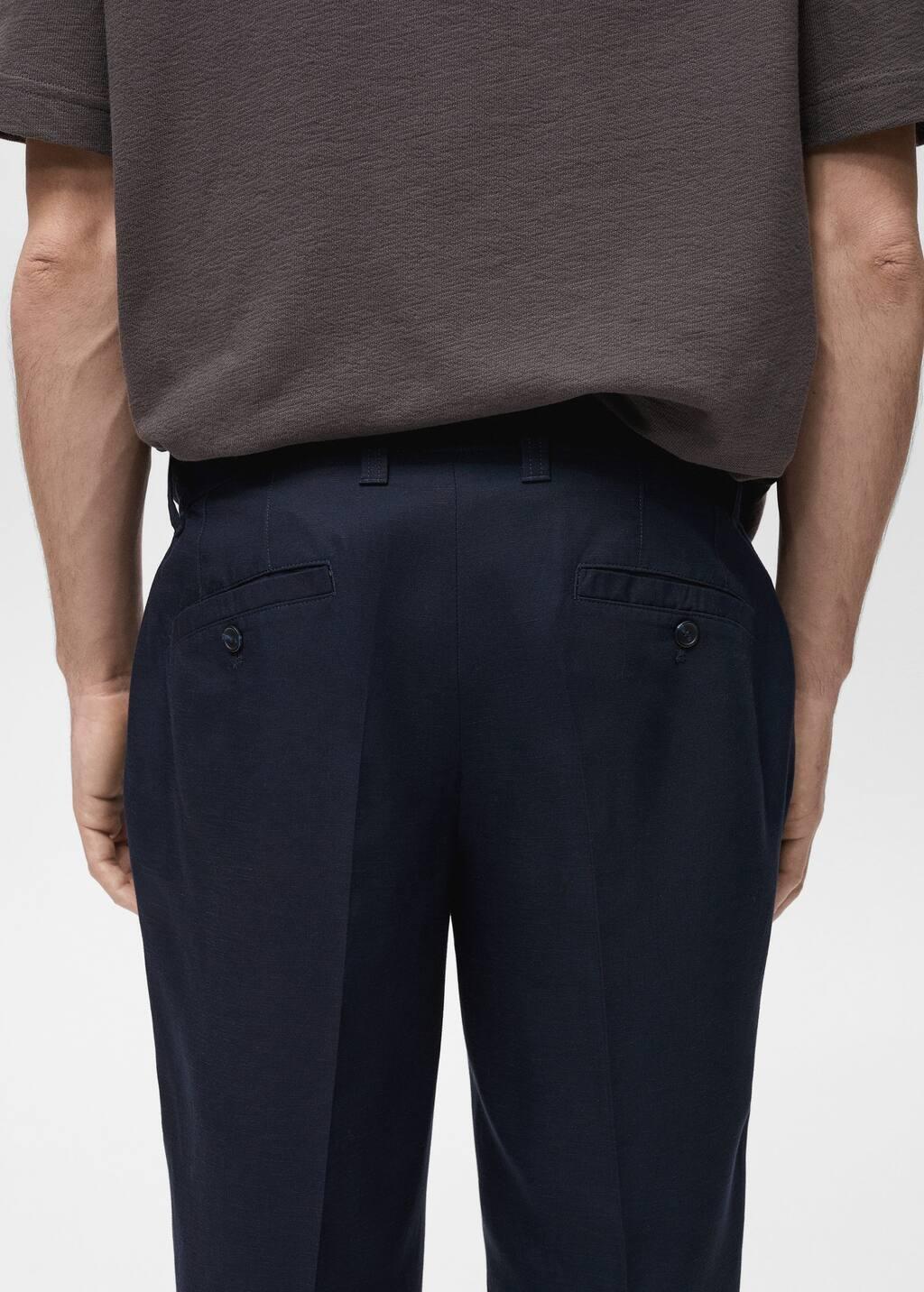 Navy Regular-Fit Linen Trousers, , large image number 4