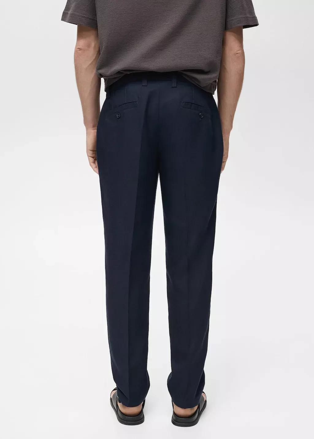 Navy Regular-Fit Linen Trousers, , large image number 7