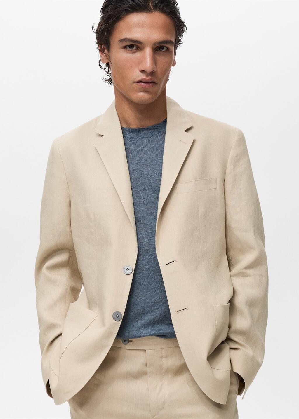 Brown 100% Linen Jacket With Patch Pockets, Medium Brown, large image number 0