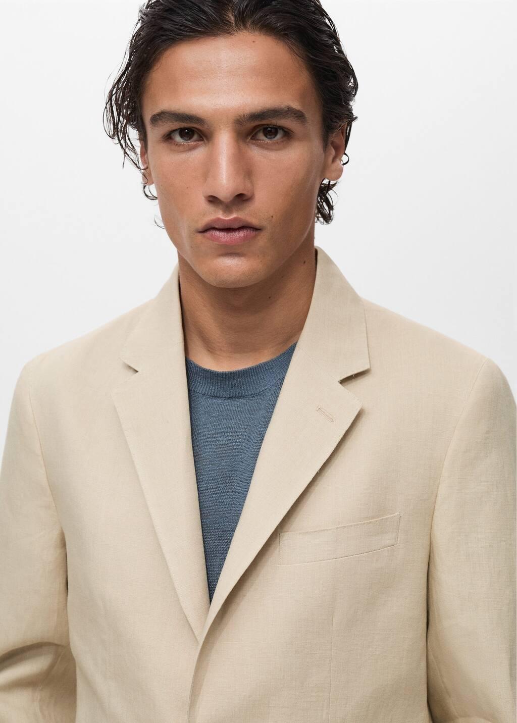 Brown 100% Linen Jacket With Patch Pockets, Medium Brown, large image number 1