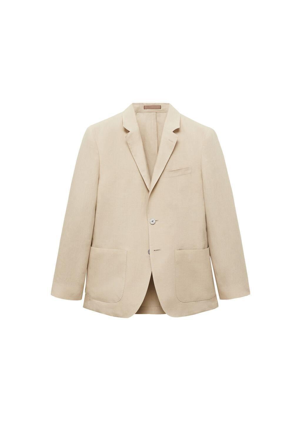 Brown 100% Linen Jacket With Patch Pockets, Medium Brown, large image number 3
