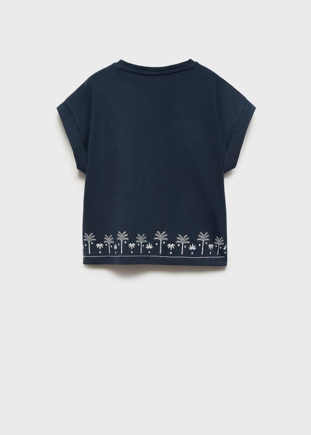 Navy Embroidered Short-Sleeved T-Shirt, Kids Girl, , large image number 2