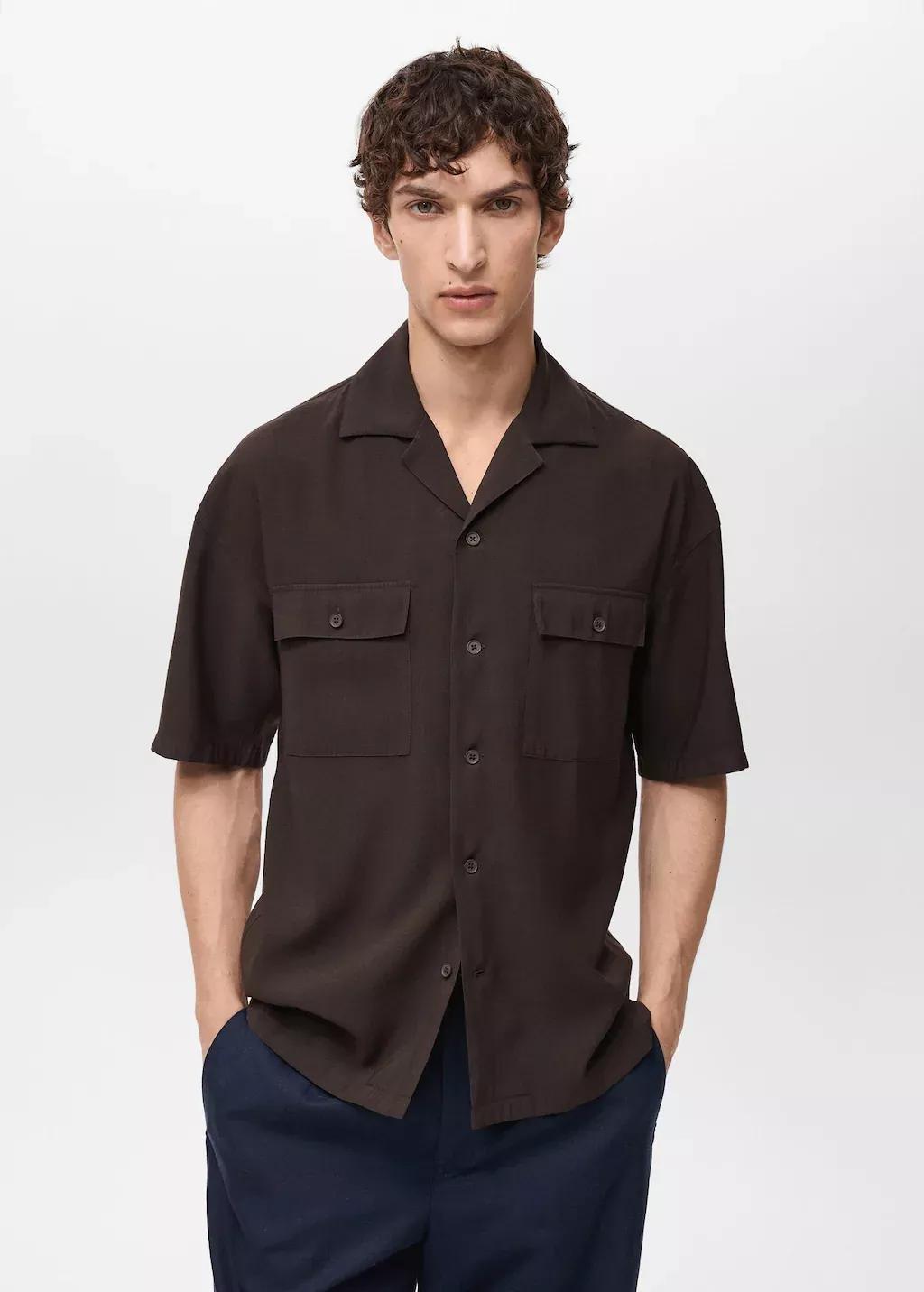 Brown Viscose Shirt With Pockets, , large image number 0