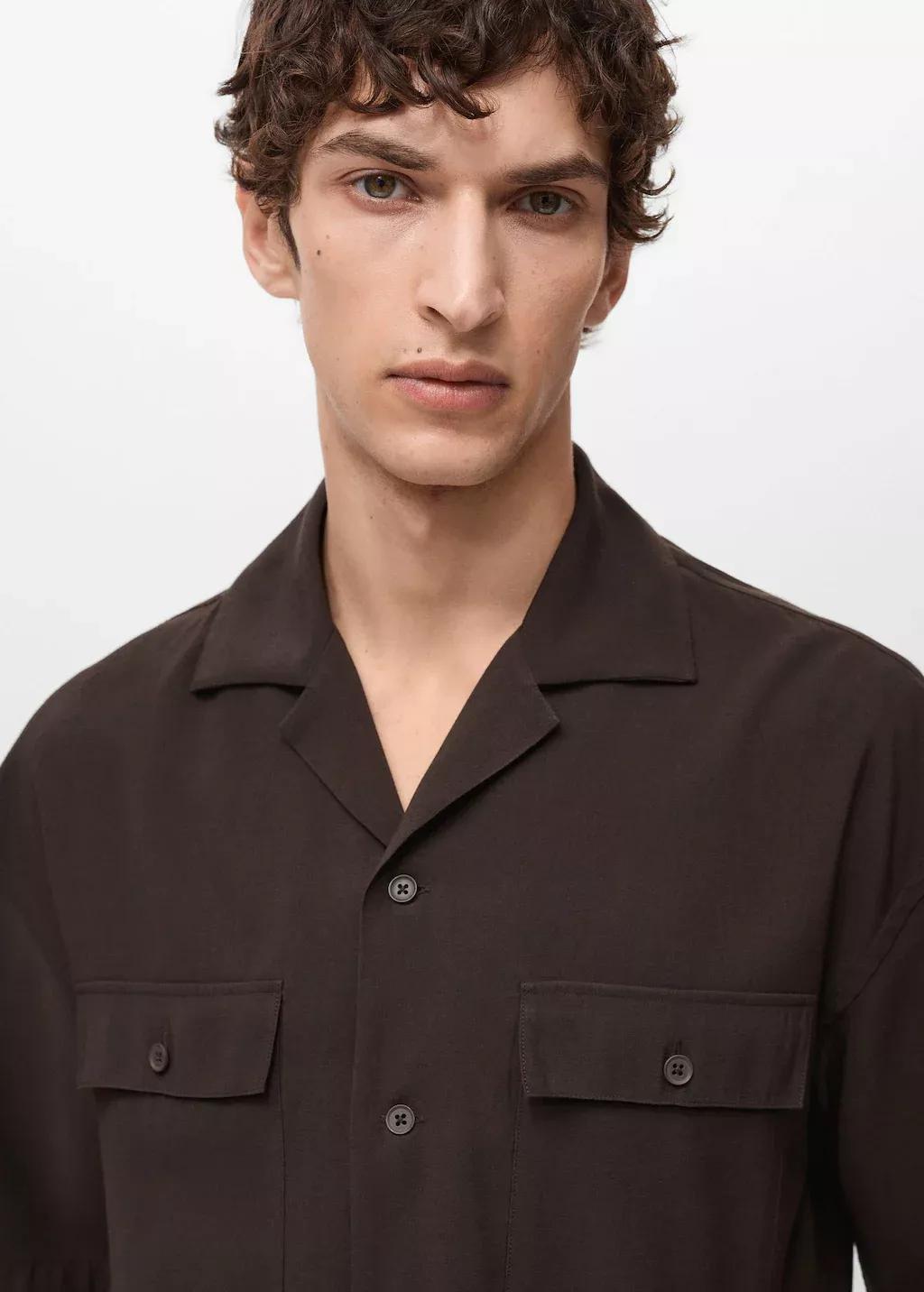 Brown Viscose Shirt With Pockets, , large image number 1