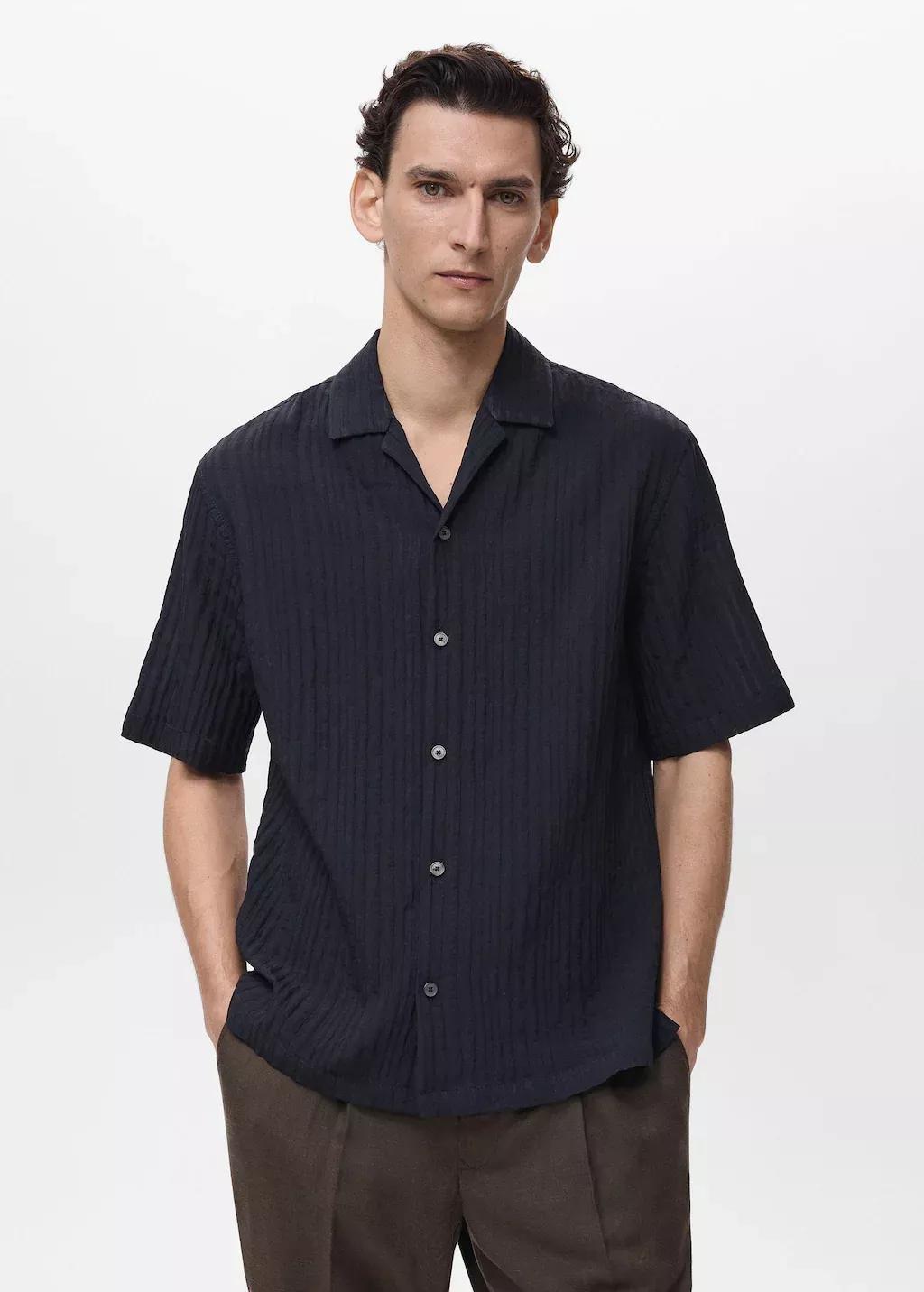 Navy Stripped Structure Shirt, , large image number 1