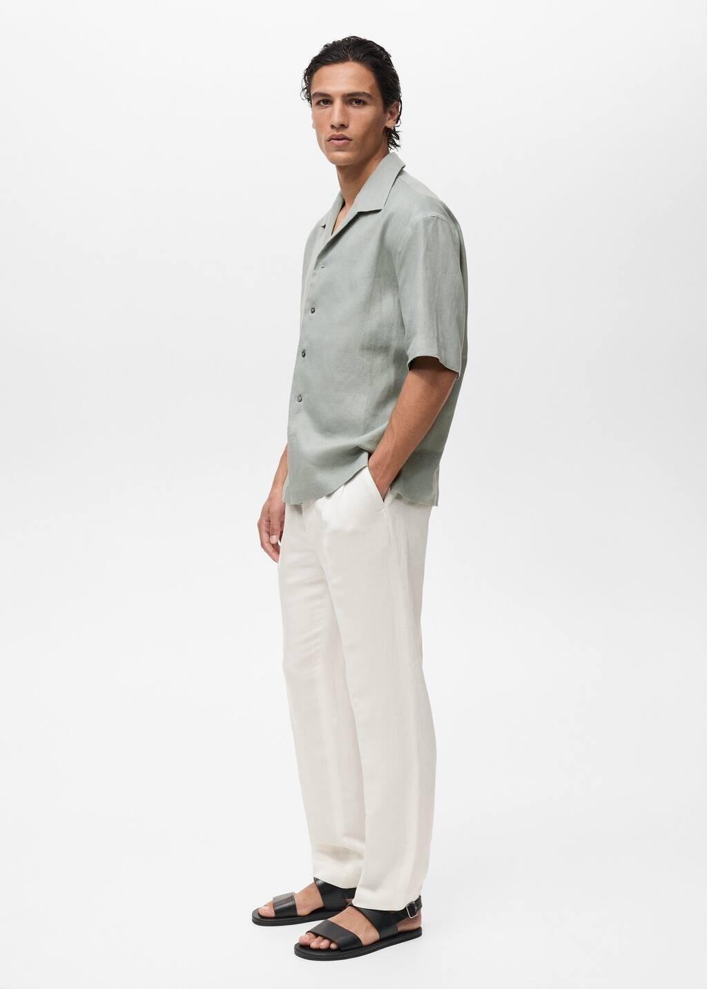 Turquoise 100% Linen Short Sleeve Shirt, , large image number 2