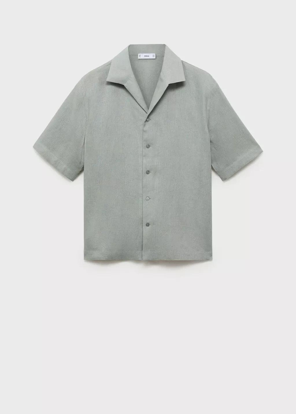 Turquoise 100% Linen Short Sleeve Shirt, , large image number 3