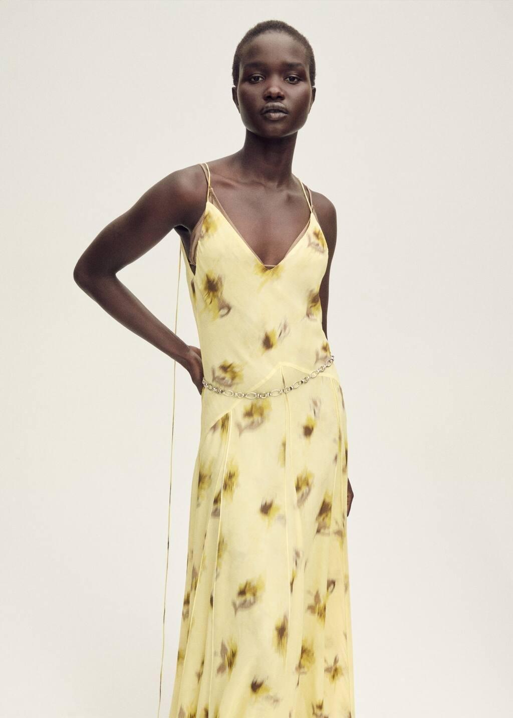 Yellow Long Floral-Print Dress, , large image number 0