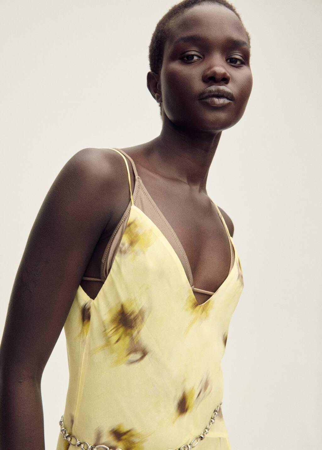 Yellow Long Floral-Print Dress, , large image number 1