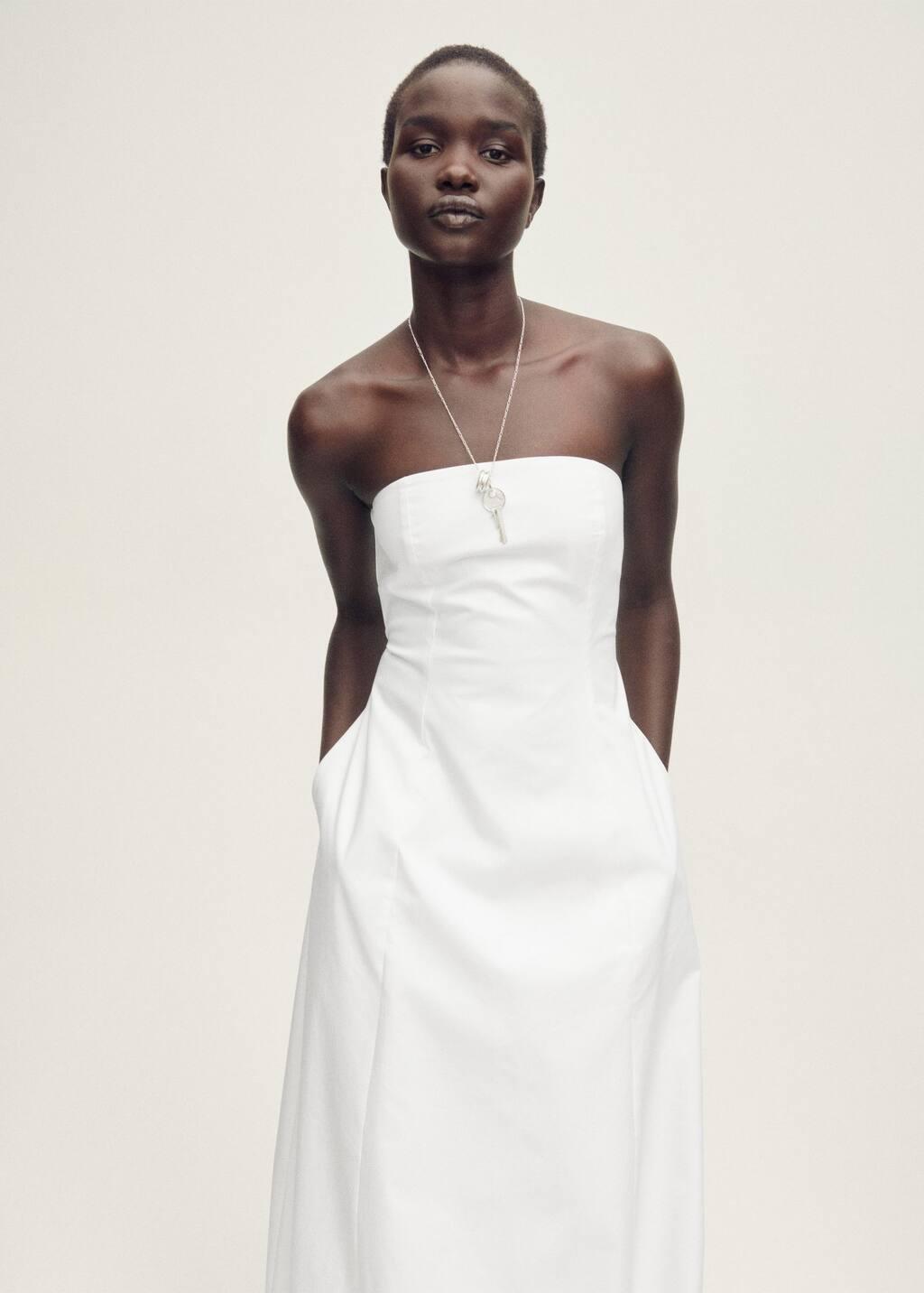 White Strapless Dress With Puffed Hem, , large image number 0