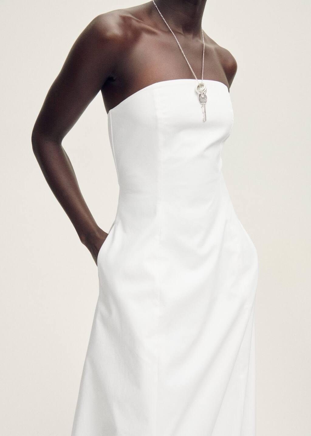 White Strapless Dress With Puffed Hem, , large image number 1