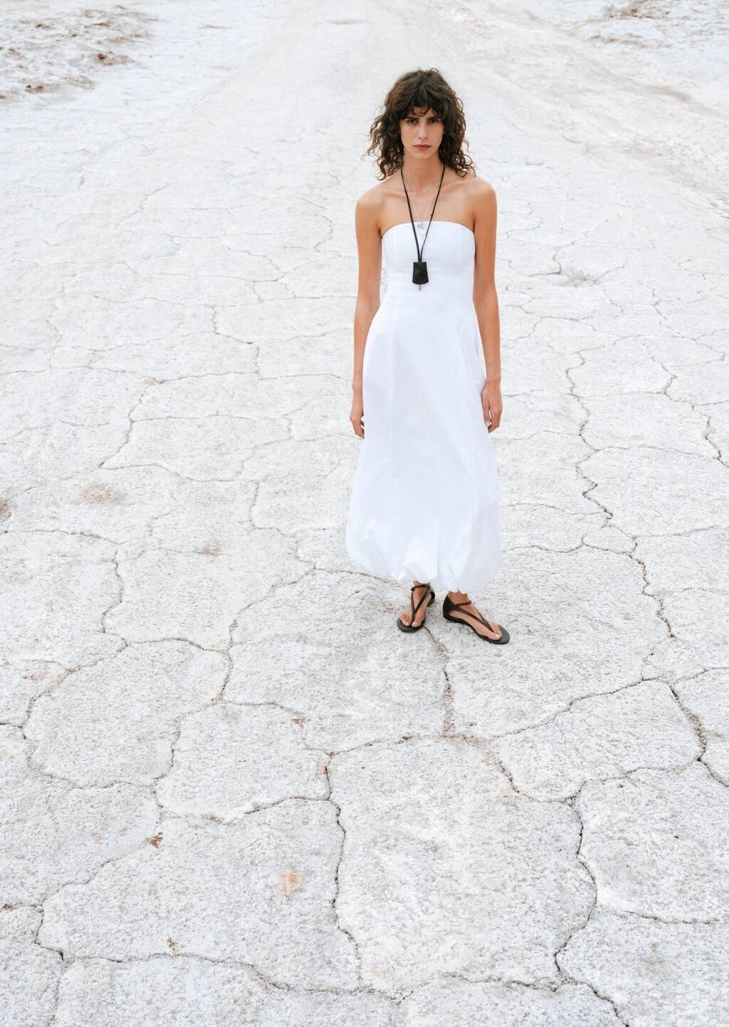 White Strapless Dress With Puffed Hem, , large image number 2