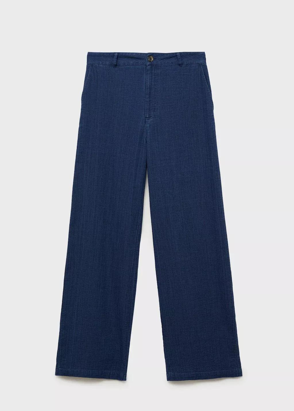 Blue High-Waisted Denim Fluid Pants, , large image number 3