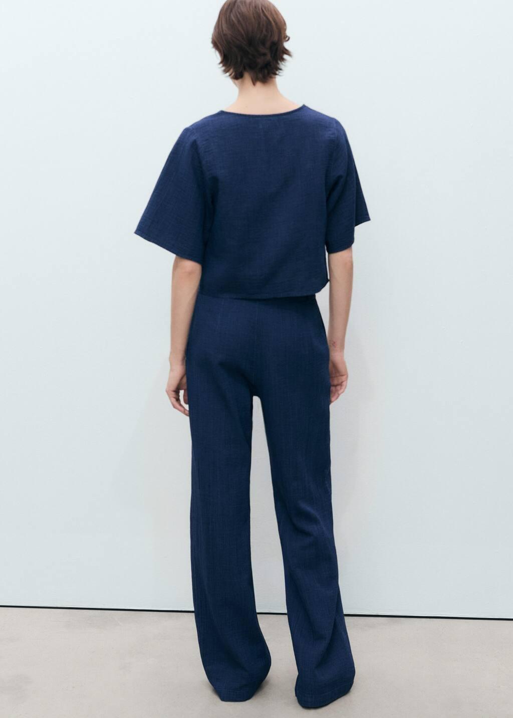 Blue High-Waisted Denim Fluid Pants, , large image number 4