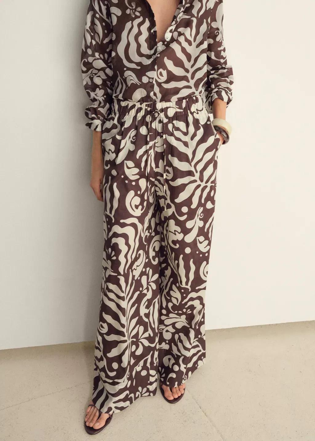 BROWN Printed cotton trousers, , large image number 0