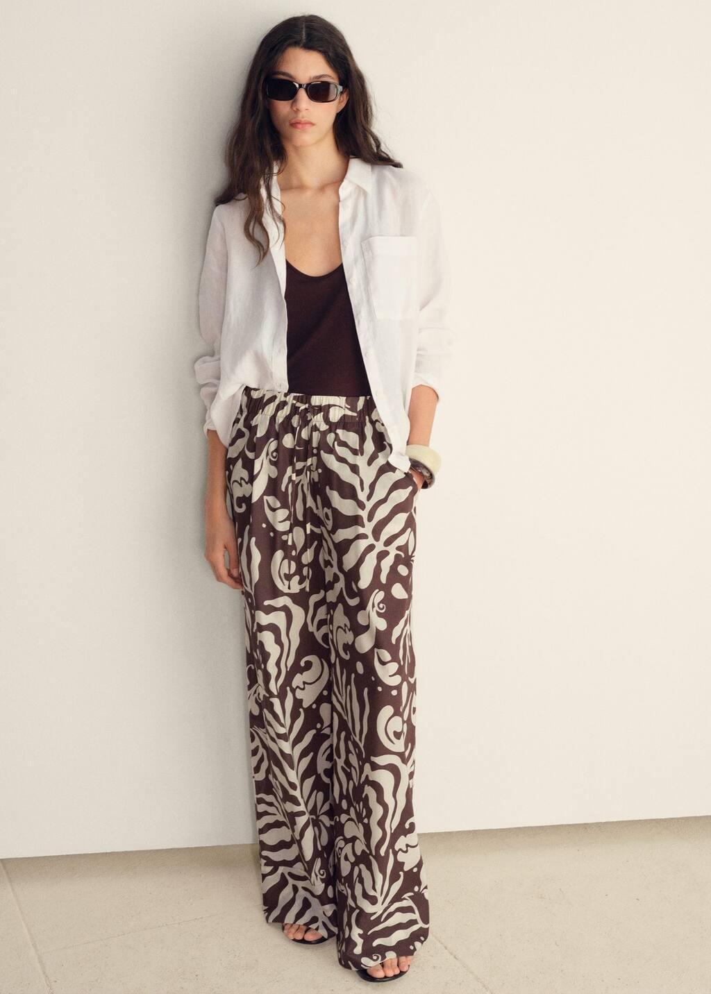 BROWN Printed cotton trousers, , large image number 1