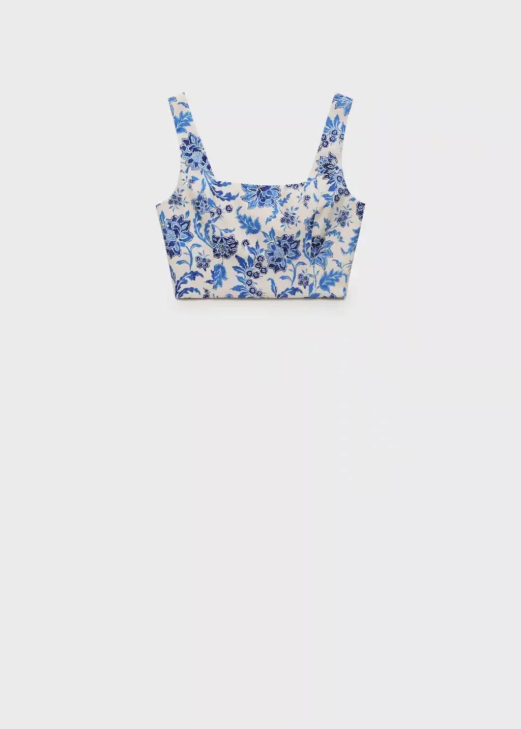 White Floral Crop Top With Low Neckline, , large image number 3