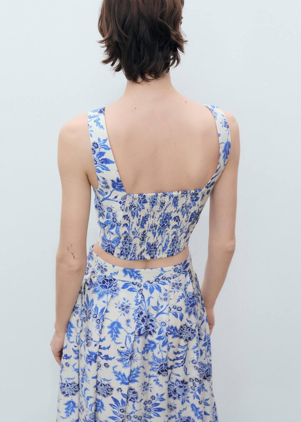 White Floral Crop Top With Low Neckline, , large image number 5