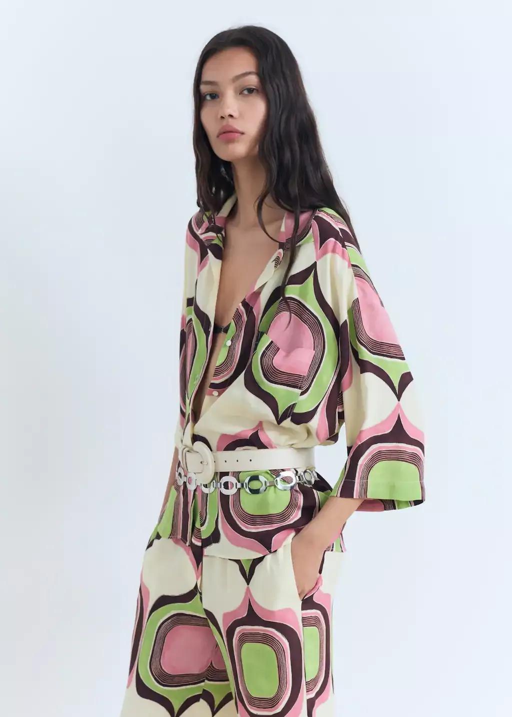 LIGHT BEIGE Geometric print blouse, , large image number 0