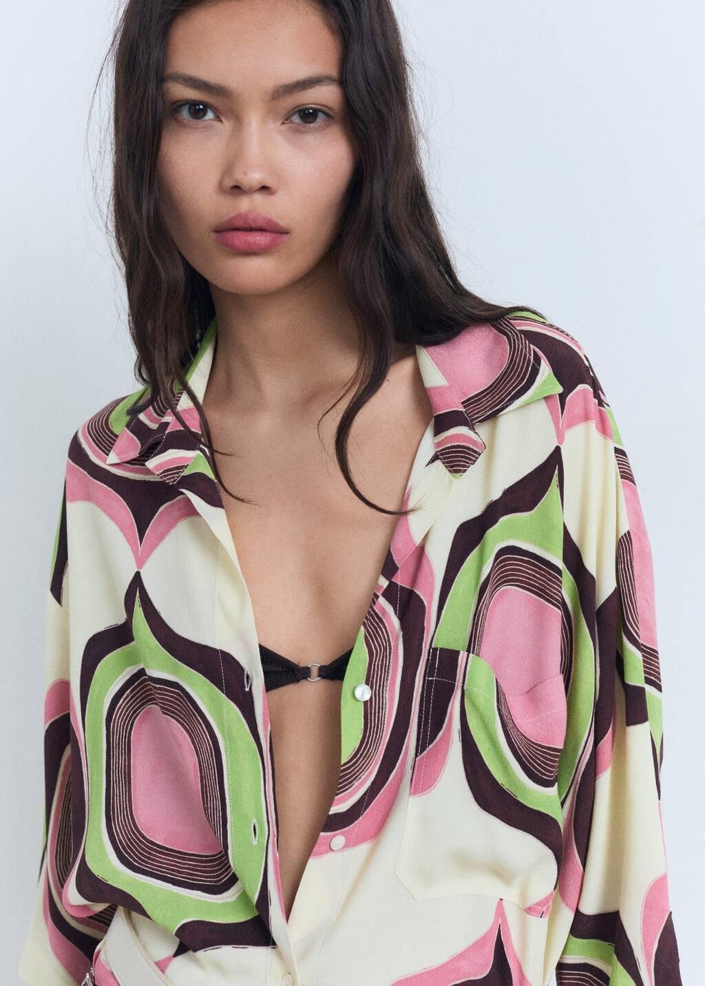 LIGHT BEIGE Geometric print blouse, , large image number 1