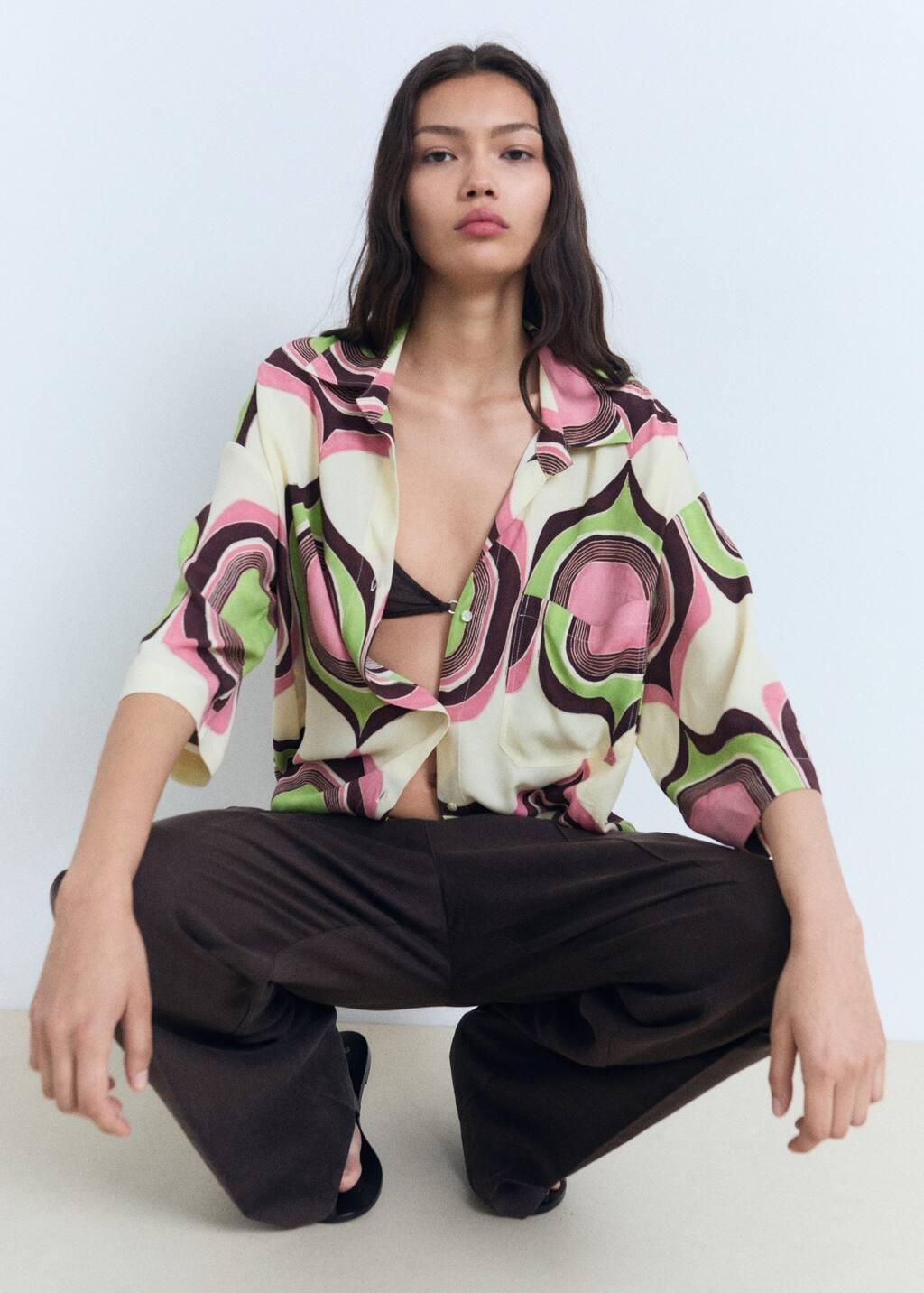 LIGHT BEIGE Geometric print blouse, , large image number 2