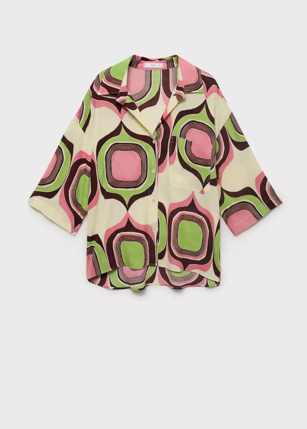 LIGHT BEIGE Geometric print blouse, , large image number 3