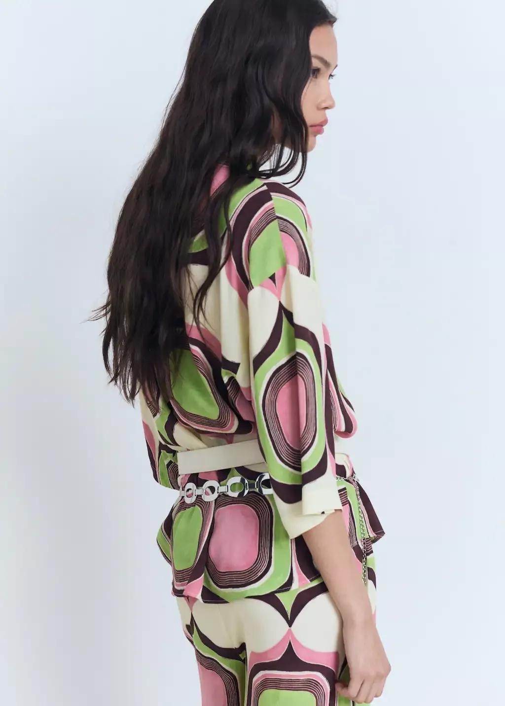 LIGHT BEIGE Geometric print blouse, , large image number 6