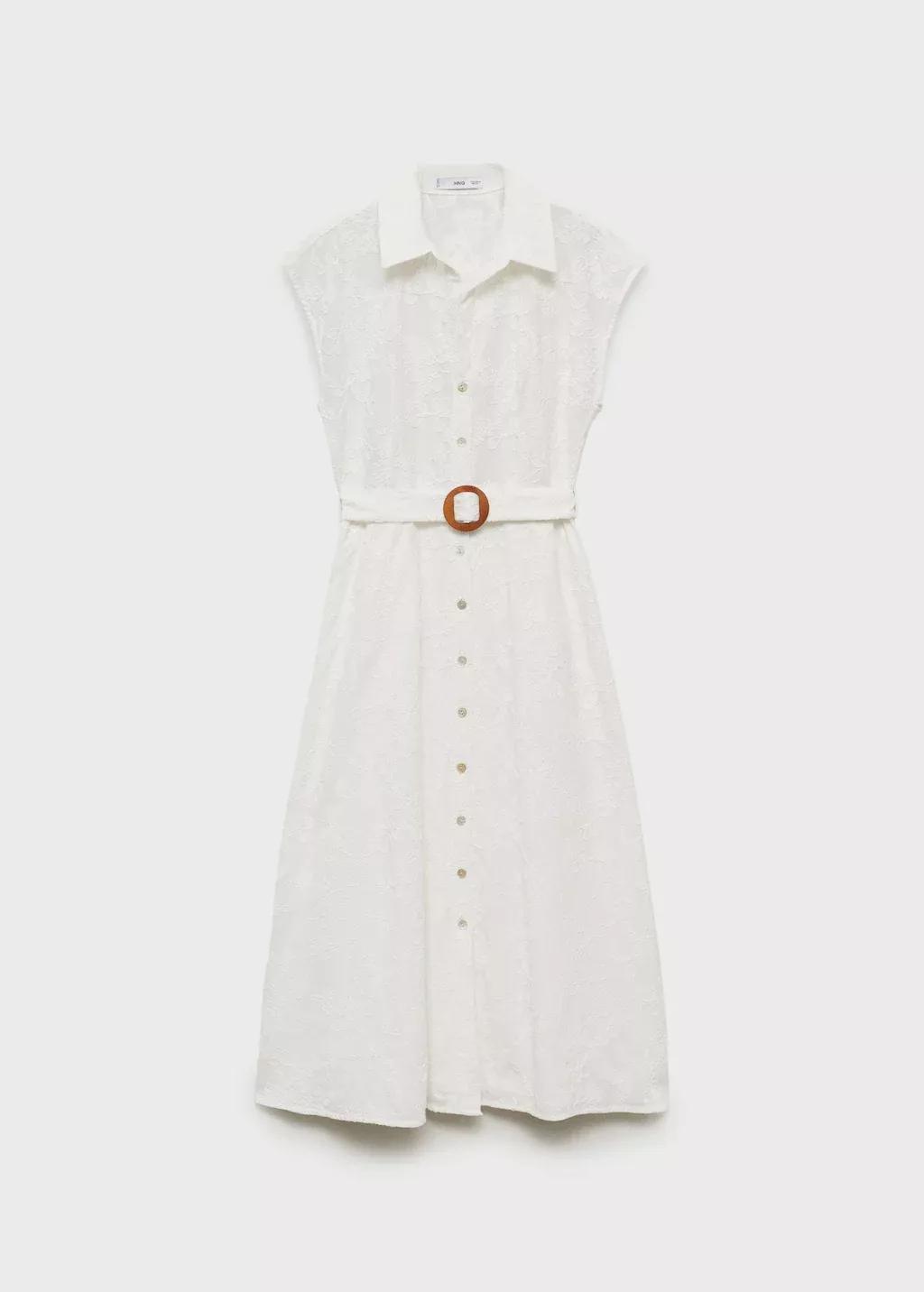 White Embroidered Shirt Dress With Belt, , large image number 3