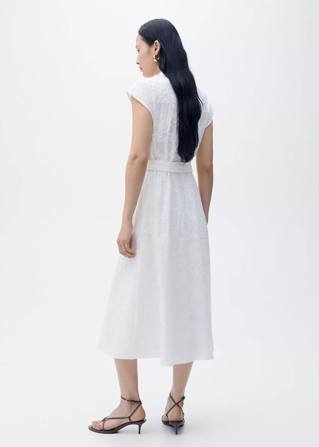 White Embroidered Shirt Dress With Belt, , large image number 9