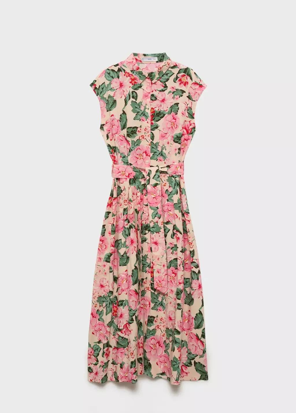 Beige Printed Shirt Dress With Belt, , large image number 3