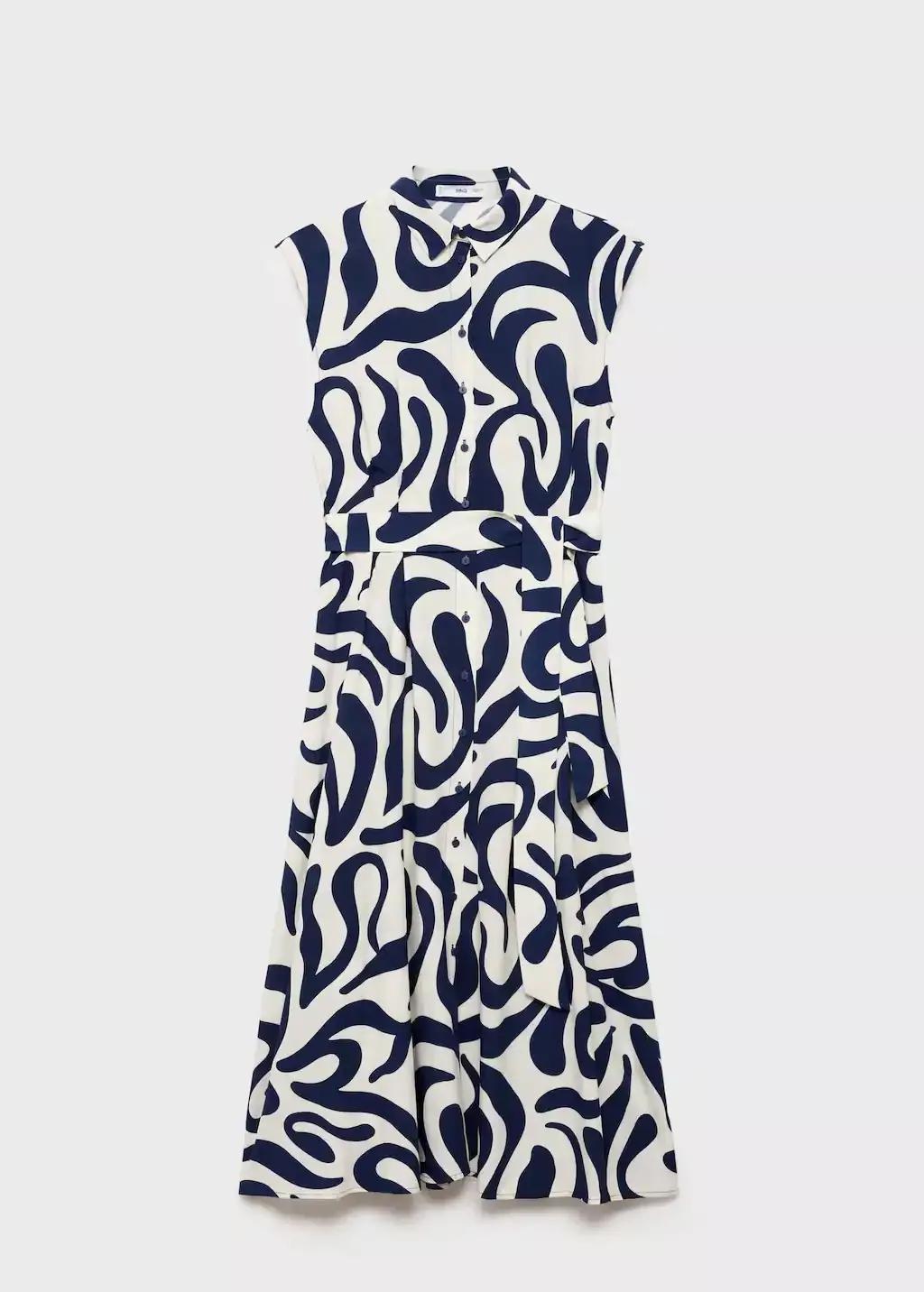 Blue Printed Shirt Dress With Belt, , large image number 3