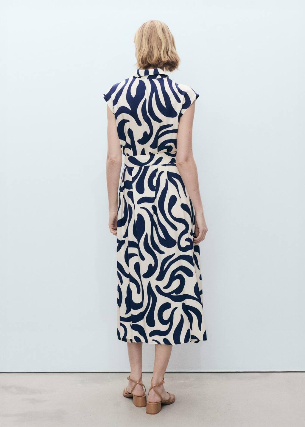 Blue Printed Shirt Dress With Belt, , large image number 7