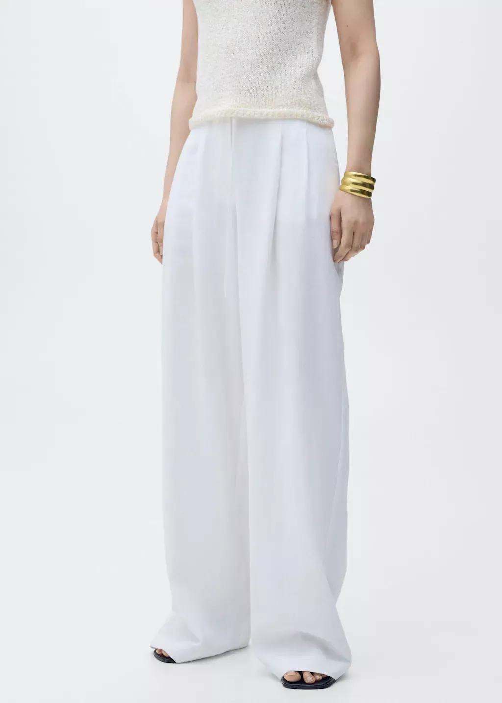 White Lyocell Suit Trousers With Bow Belt, , large image number 0