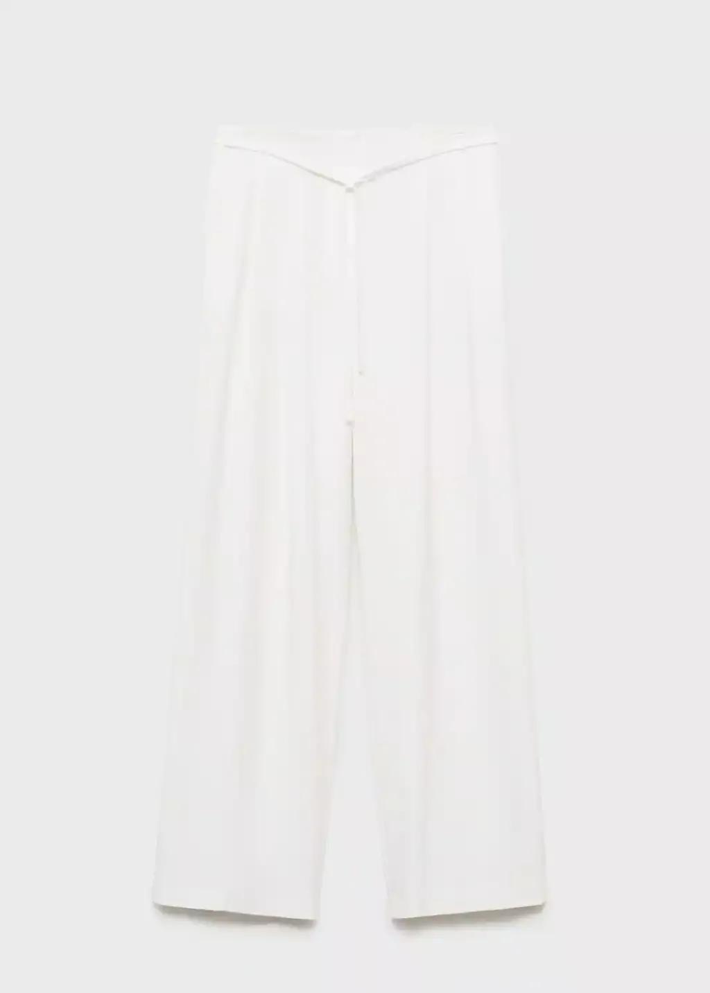 White Lyocell Suit Trousers With Bow Belt, , large image number 3