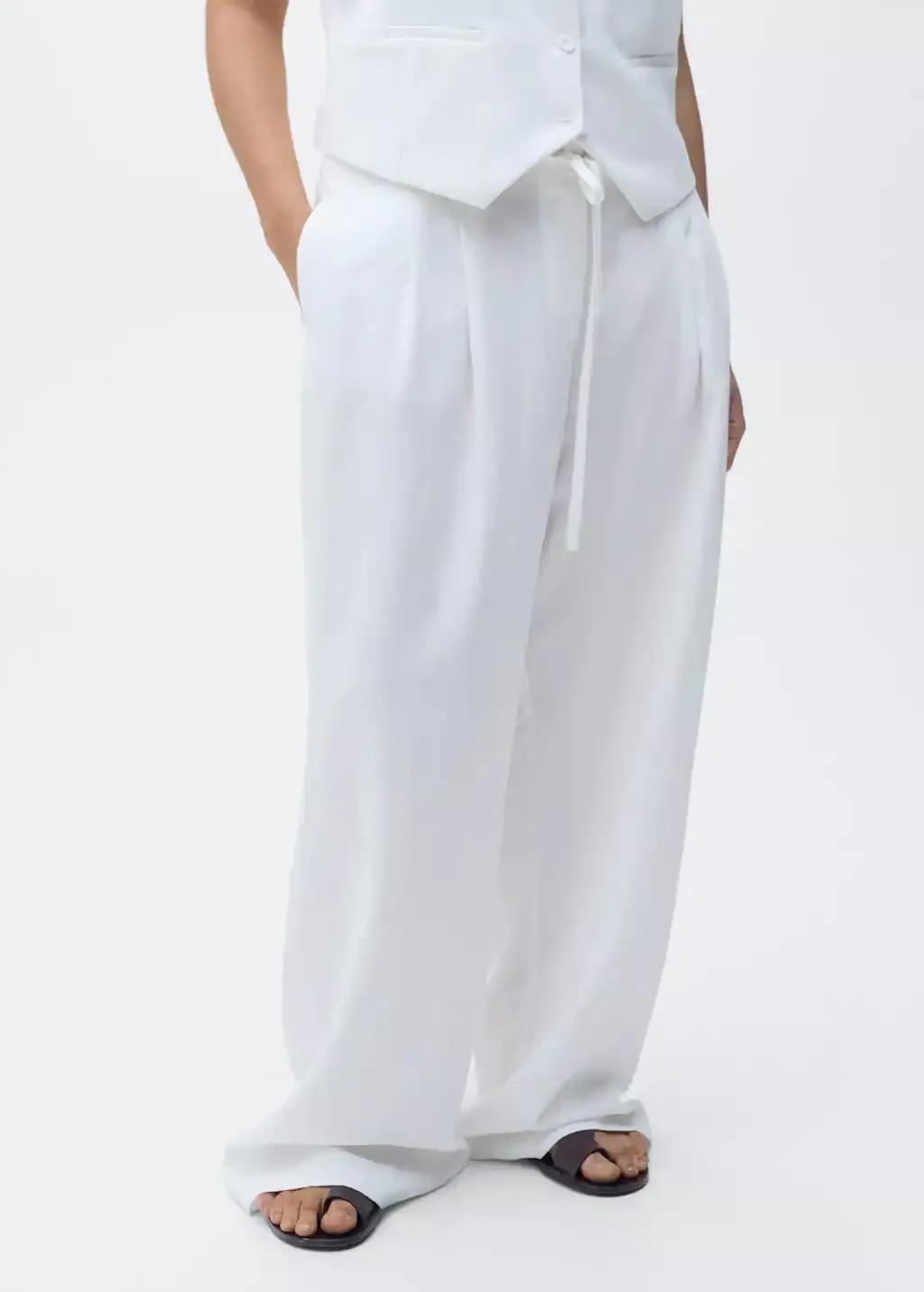 White Lyocell Suit Trousers With Bow Belt, , large image number 5