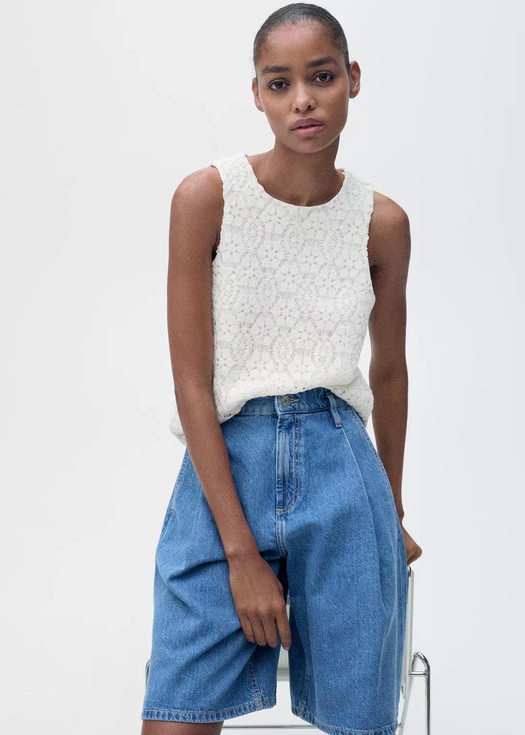 White Straight-Fit Crochet Top, , large image number 0