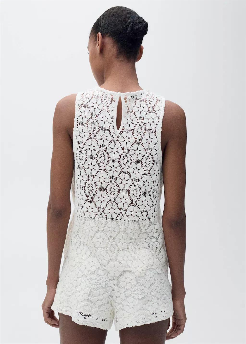White Straight-Fit Crochet Top, , large image number 4