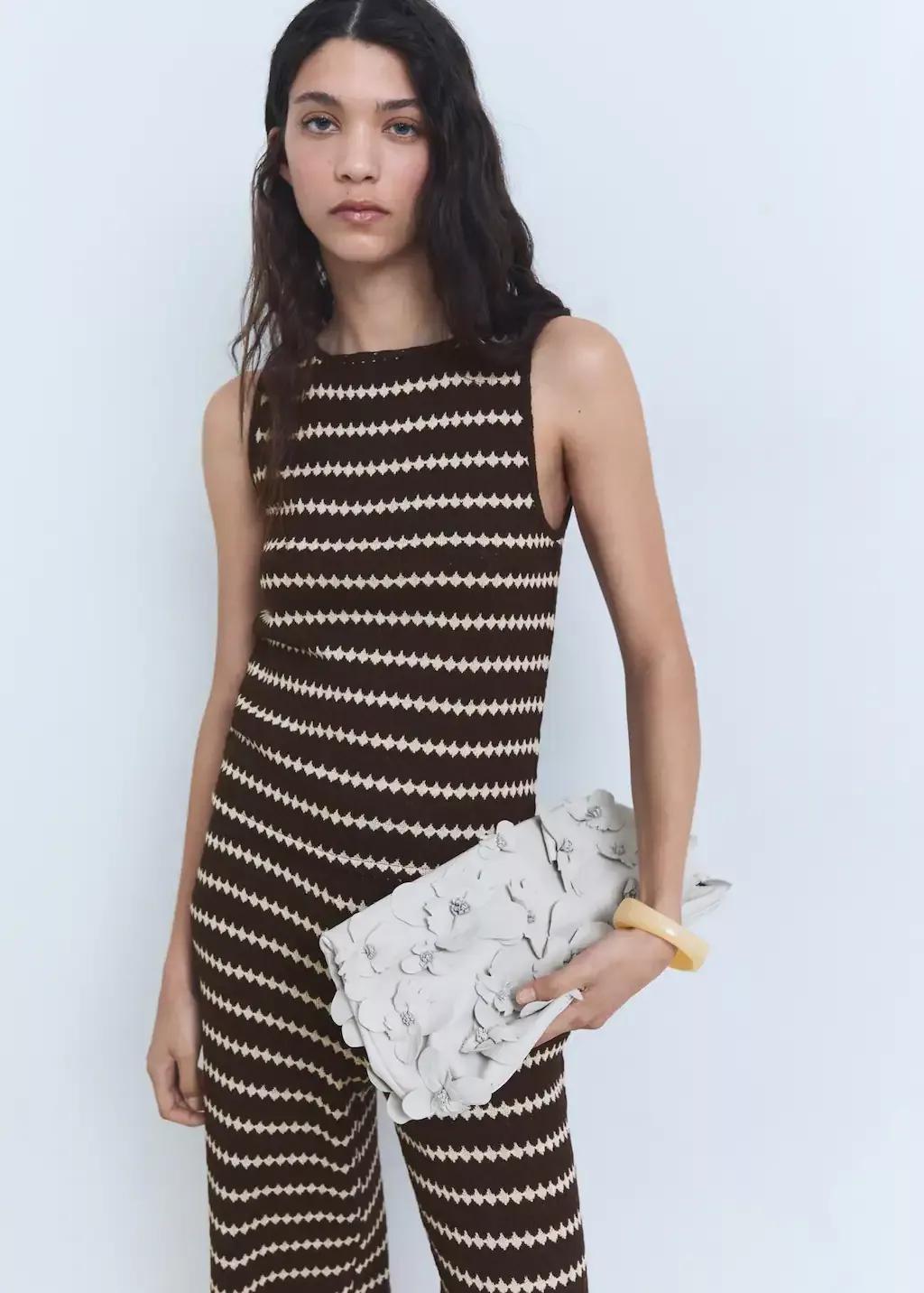 Brown Knitted Top With Geometric Print, , large image number 0