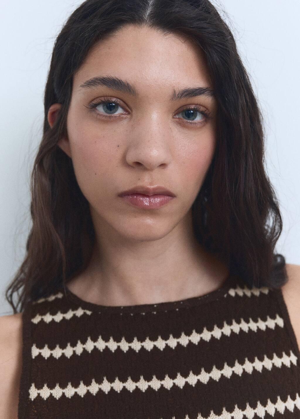 Brown Knitted Top With Geometric Print, , large image number 1