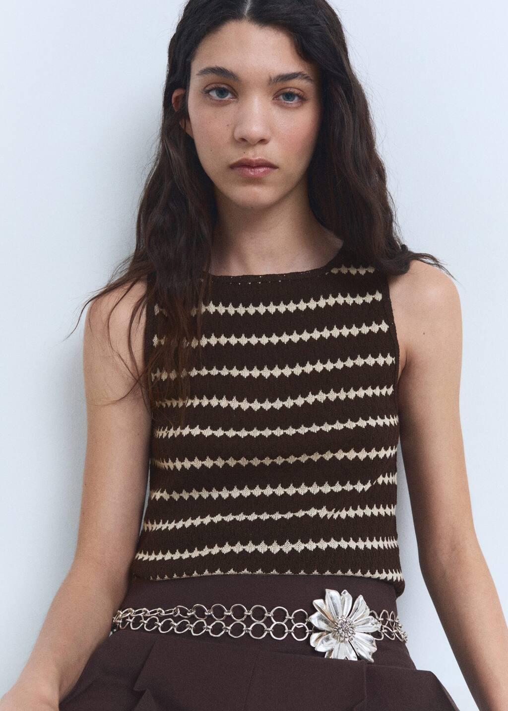 Brown Knitted Top With Geometric Print, , large image number 2
