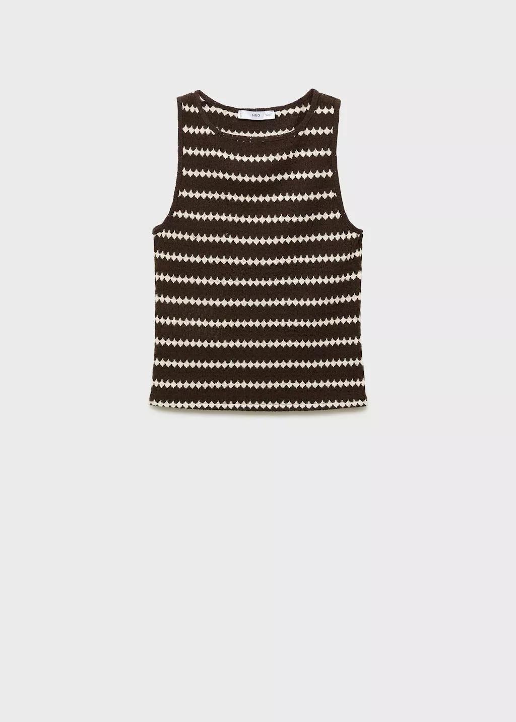 Brown Knitted Top With Geometric Print, , large image number 3