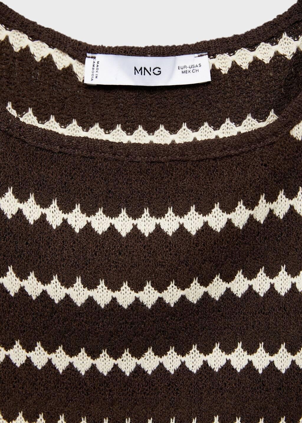 Brown Knitted Top With Geometric Print, , large image number 4