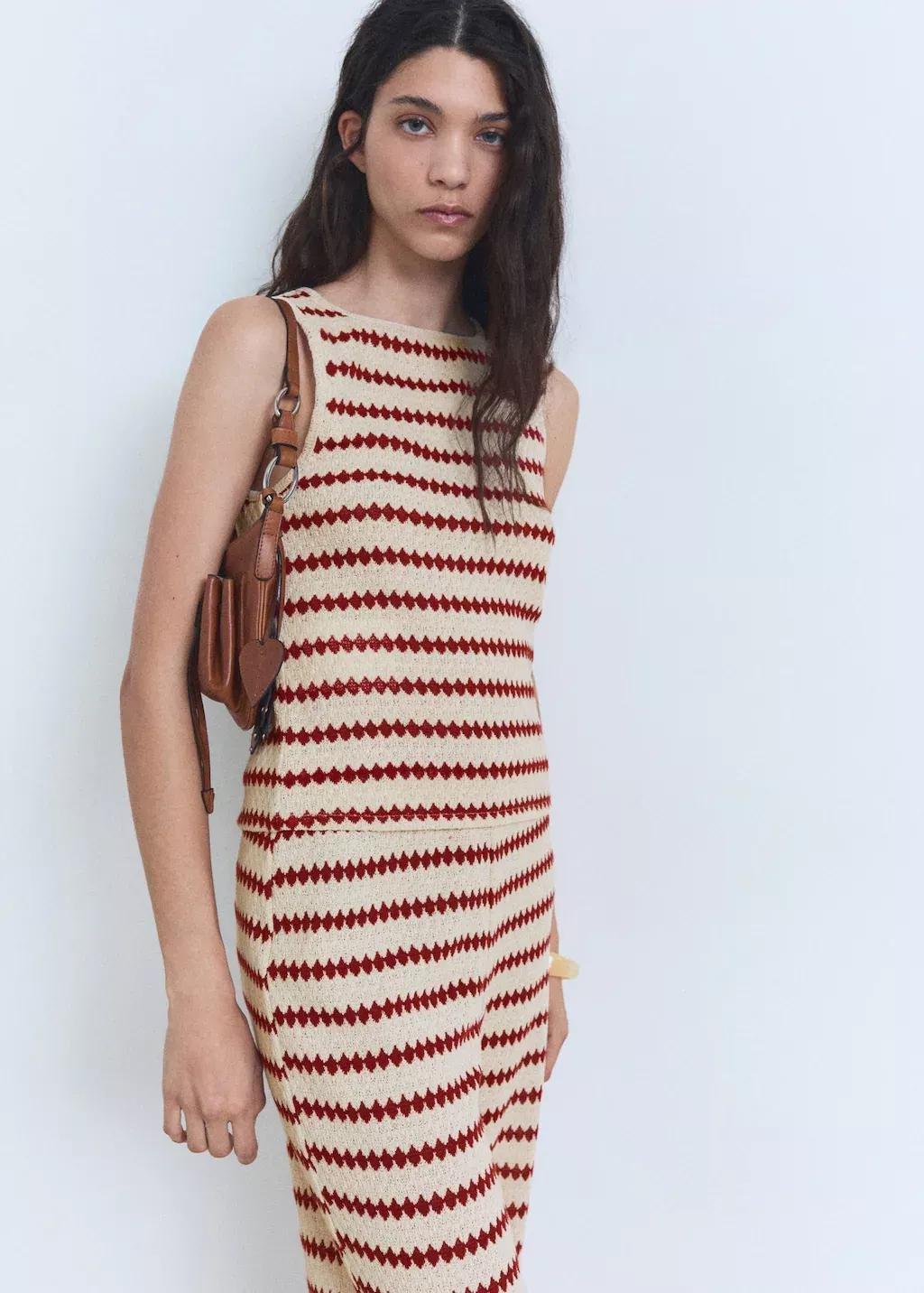 Red Knitted Top With Geometric Print, , large image number 0