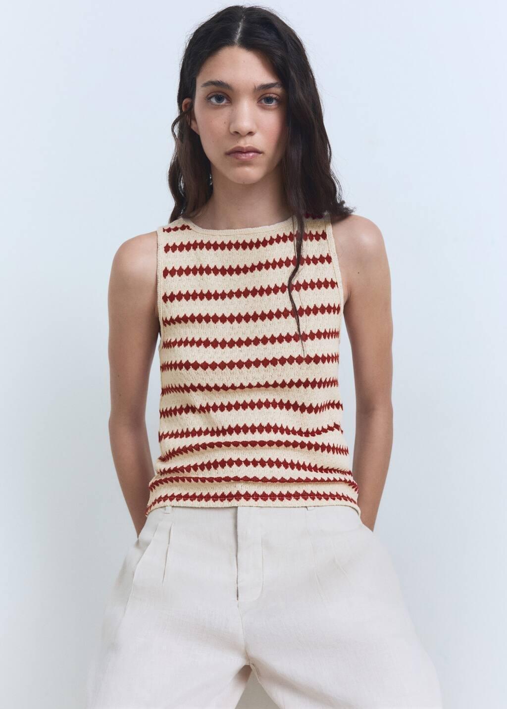 Red Knitted Top With Geometric Print, , large image number 2