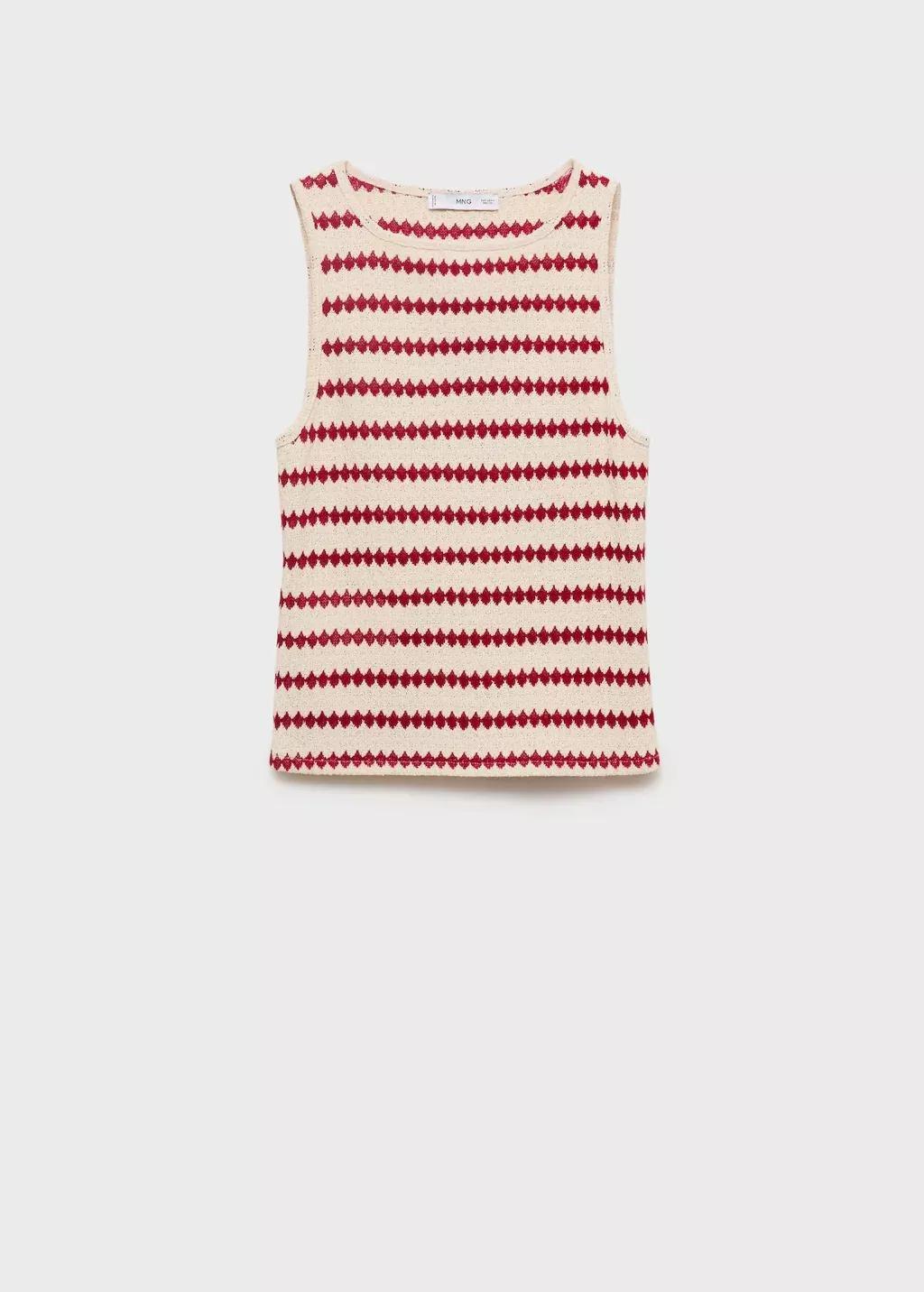 Red Knitted Top With Geometric Print, , large image number 3