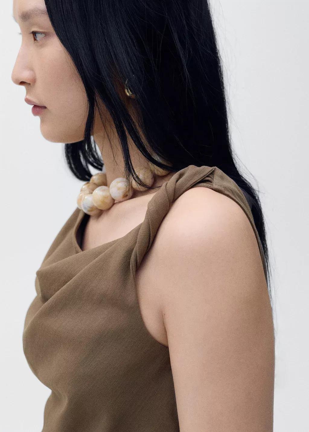 Brown Asymmetrical Draped Top With Straps, , large image number 1