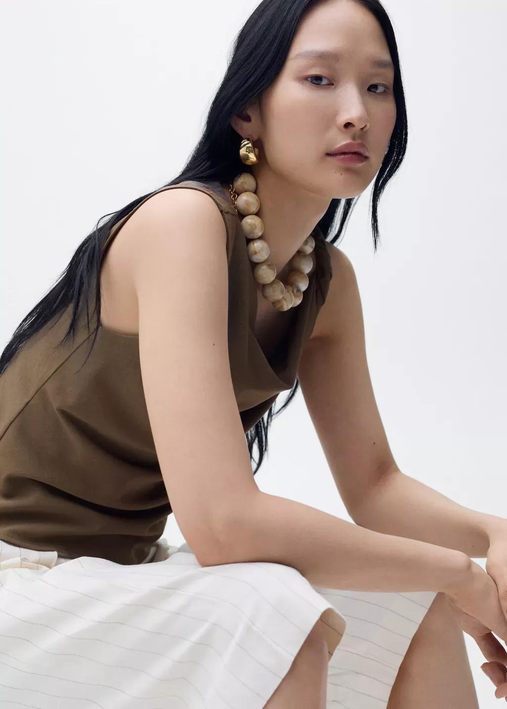 Brown Asymmetrical Draped Top With Straps, , large image number 2