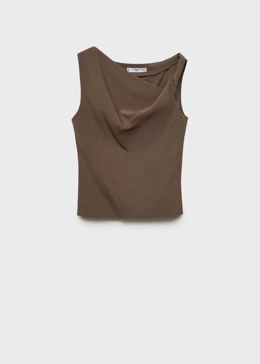 Brown Asymmetrical Draped Top With Straps, , large image number 3