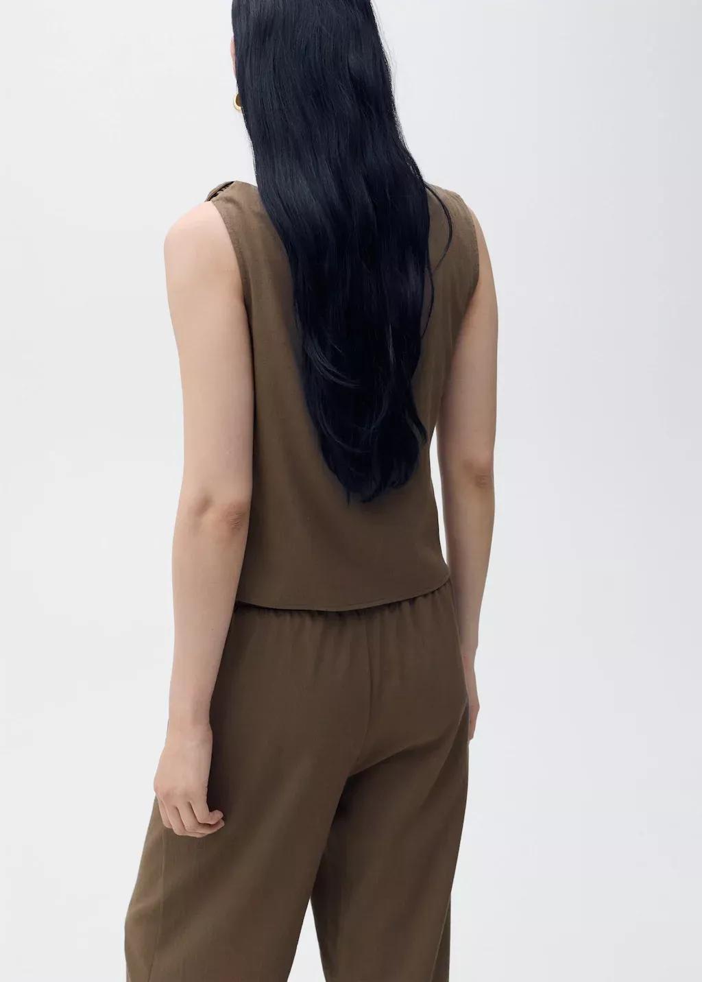 Brown Asymmetrical Draped Top With Straps, , large image number 5