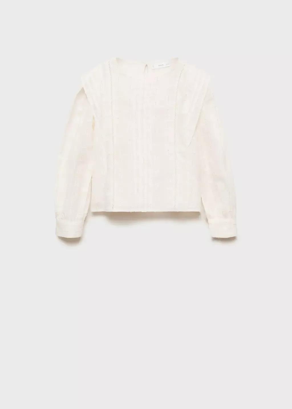 White Metallic Thread Blouse, Kids Girl, , large image number 0